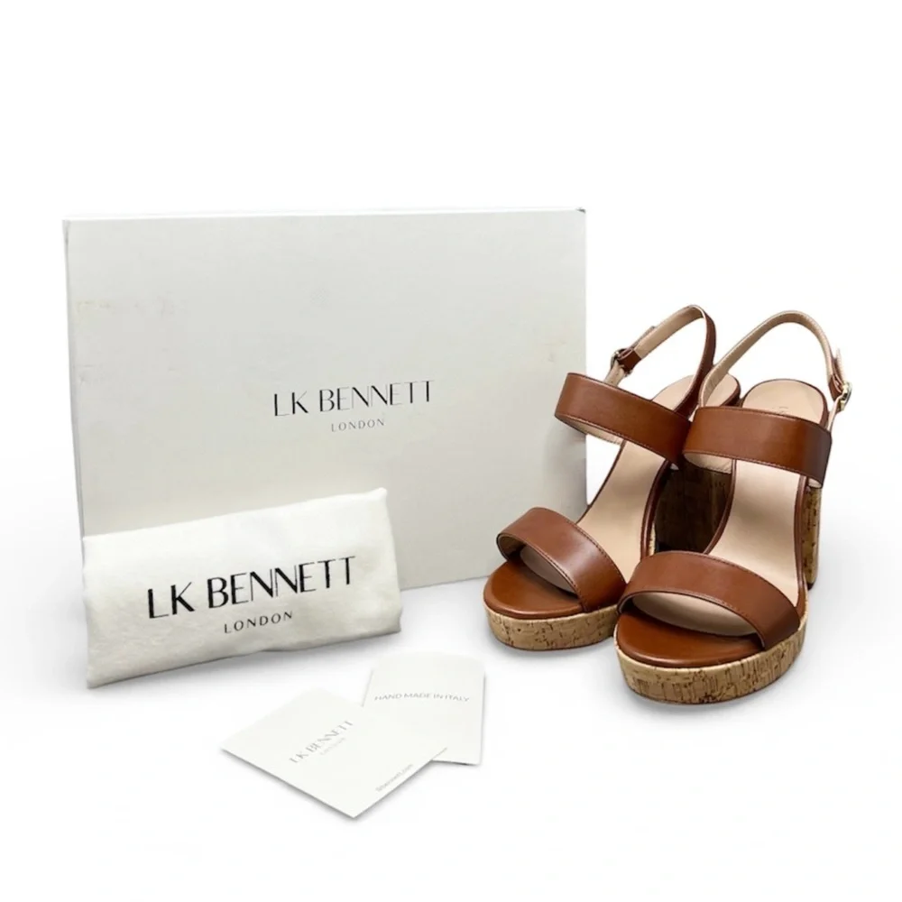 L.K. Bennett Misty Tan Leather and Cork Platform Sandals Euro Size 40 New NWT